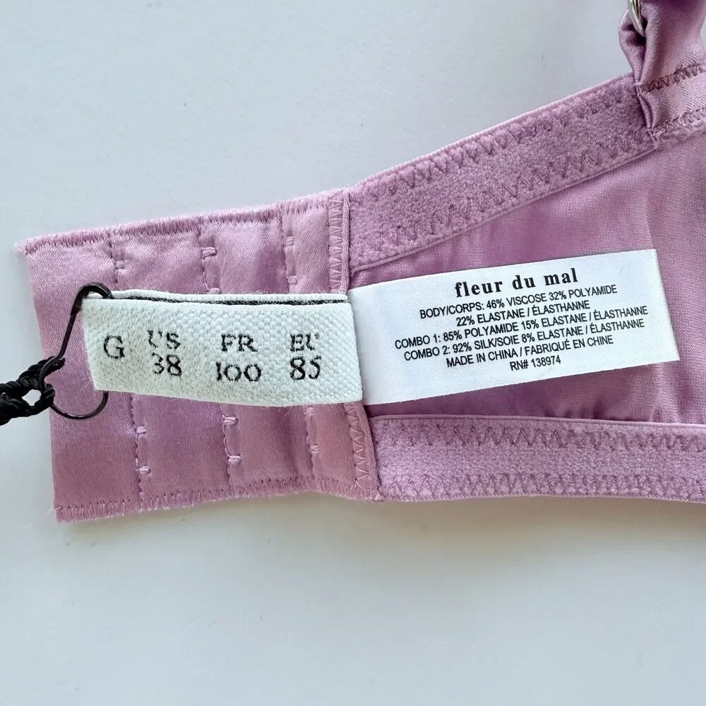 NWT Fleur du Mal Magnolia Lace Unlined Demi Bra in Lilac Purple Size 38G - Picture 14 of 15